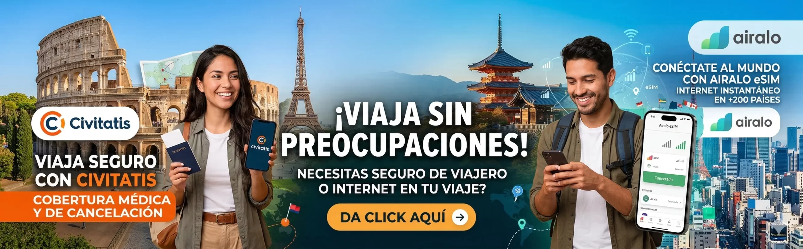 como tener internet en tu viaje y seguro de viajero