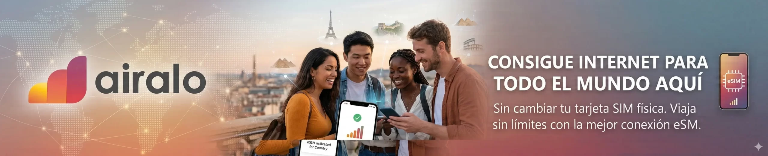 Con la E-sim de Airalo despreocupate por como vas a estar conectado, los mejores planes en todo el mundo.