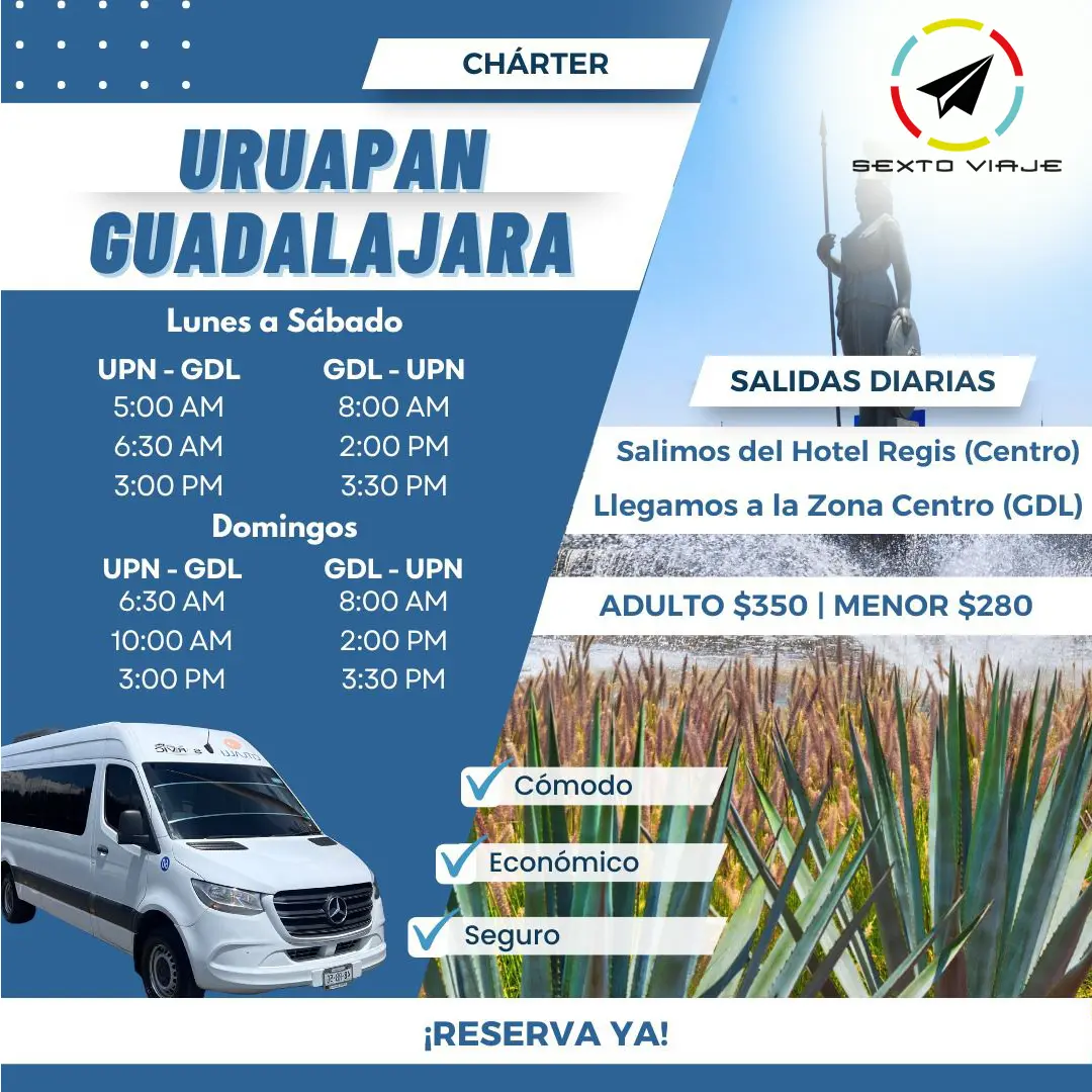 viaje charter desde la ciudad de Uruapan a Guadalajara y viceversa